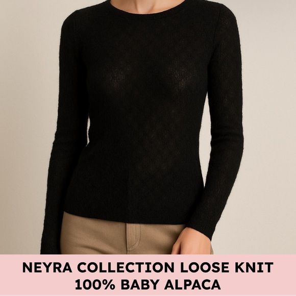 Neyra Collection Sweaters - Neyra Collection sweater lightweight baby alpaca open knit crewneck black S